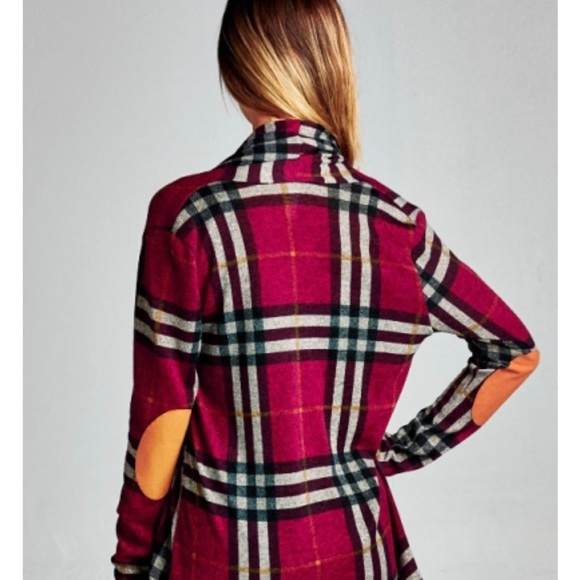 Vanilla Bay size small woman’s plaid faux suede elbow open cardigan. - Picture 5 of 9